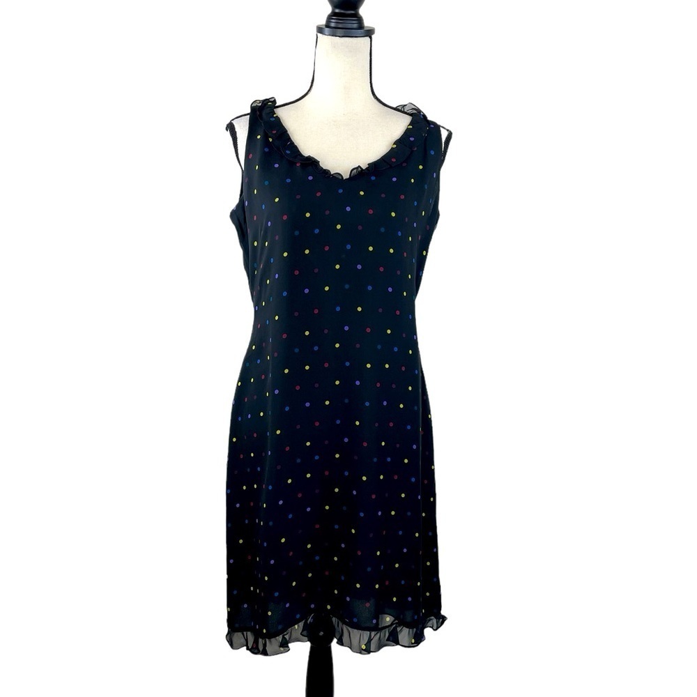 Kay Unger Silk Polka Dot Black Multicolor Sleeveless